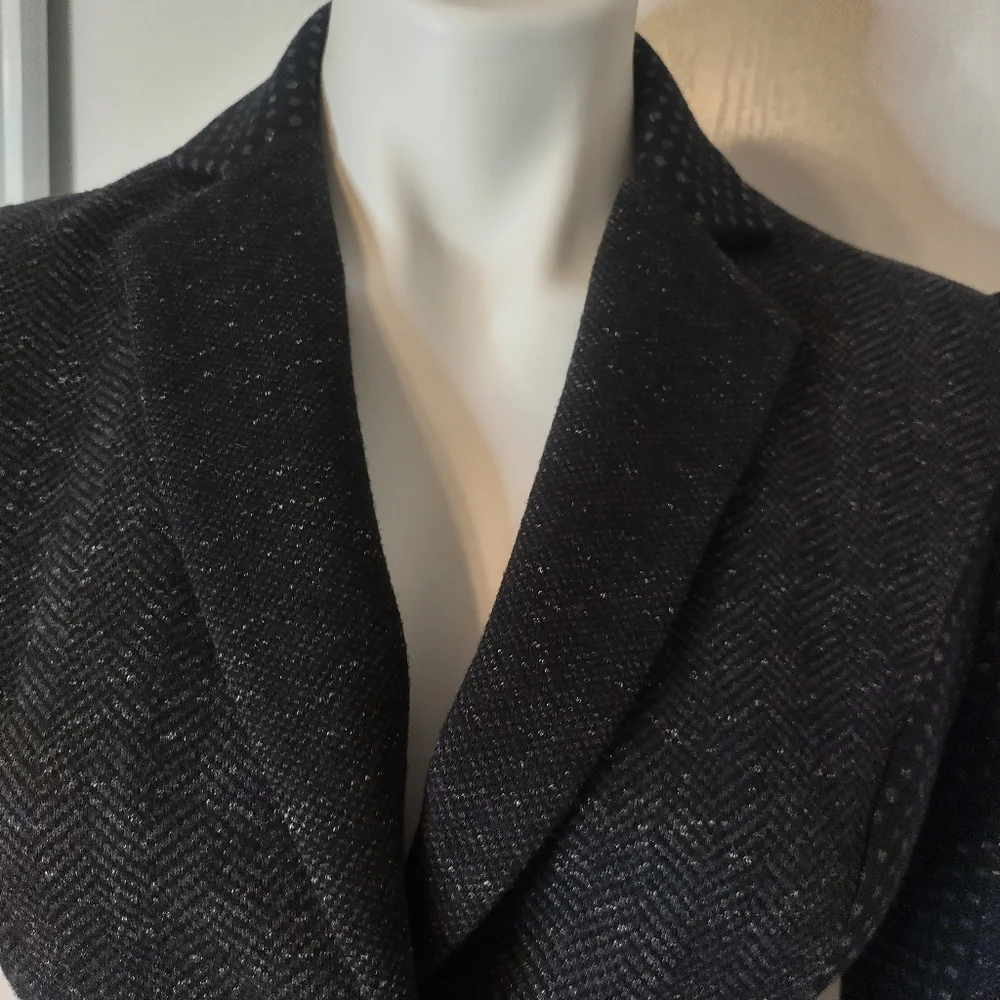 DIANE VON FURSTENBERG Black and Grey Textured Wool Blend Blazer size 4 - Picture 4 of 10
